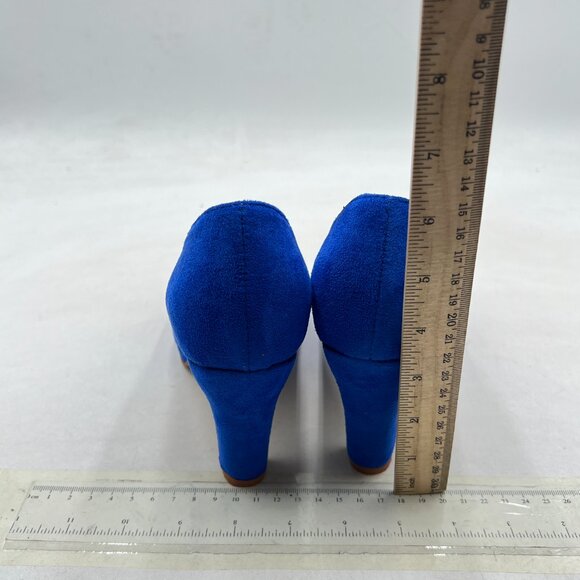 miss left Royal Blue Low Platform Chunky High Heels Slip On Round Toe Pump - Picture 5 of 8
